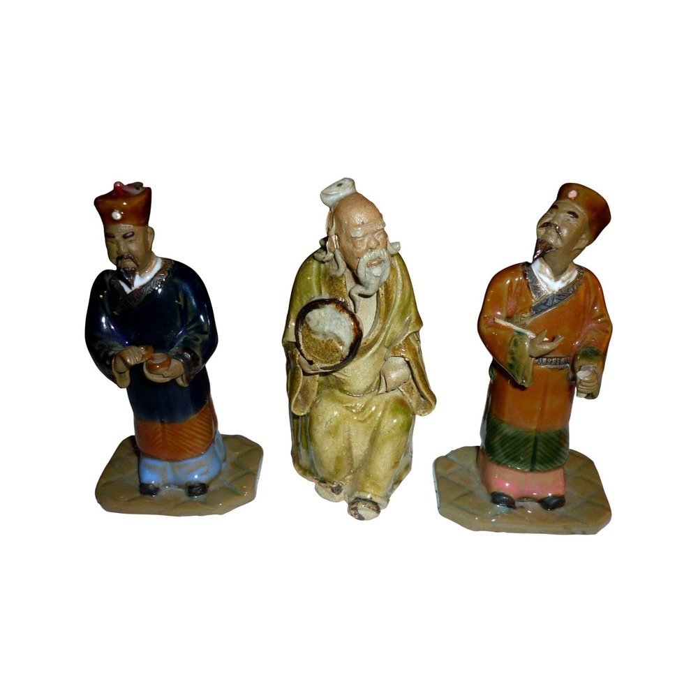 Vintage Shiwan Chinese Mud Men Figurines‎ - Set of 3 Scholars/Wise Men